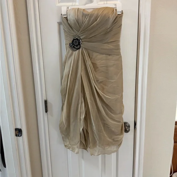 Elegant Strapless Beige Dress with Brooch size 10 - Picture 1 of 9